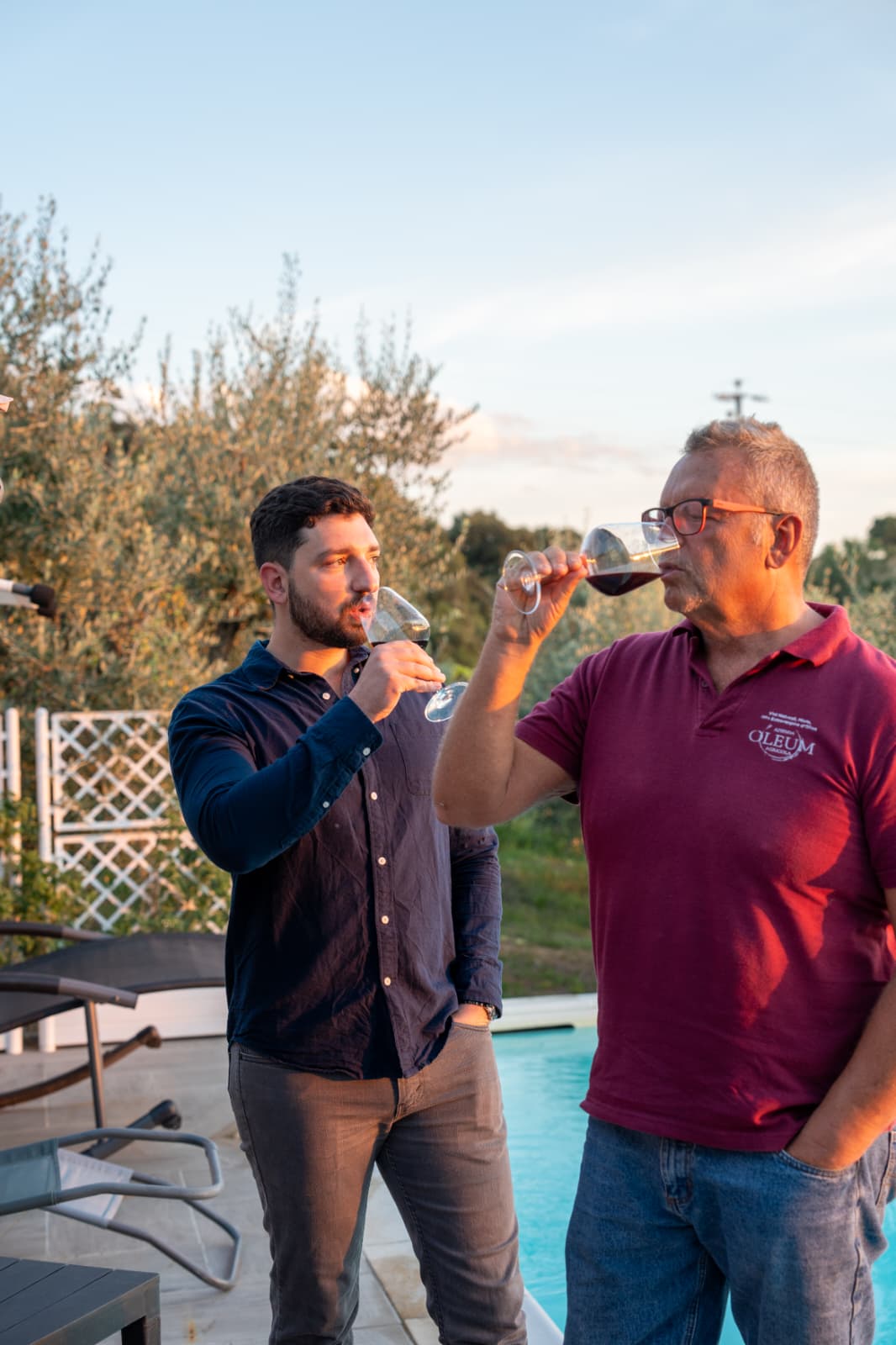 Degustazione di vino a bordo piscina fra ulivi